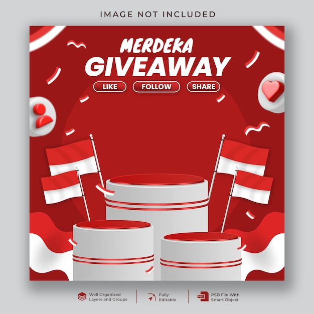 Modèle de publication sur les médias sociaux indonésien merdeka giveaway