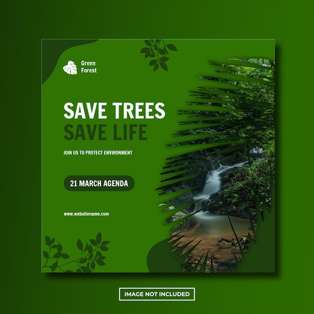 PSD modèle de publication de médias sociaux instagram de forêt verte