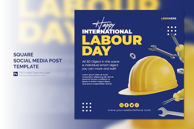 Modèle de publication sur les médias sociaux de la journée internationale du travail