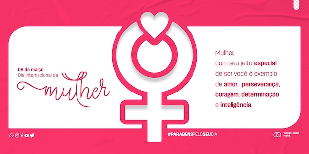 Modèle de publication médias sociaux journée internationale de la femme 8 mars dia internacional da mulher au brésil