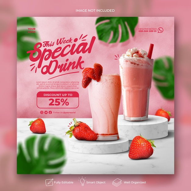 Modèle de publication de médias sociaux de menu de boisson pour le restaurant de promotion
