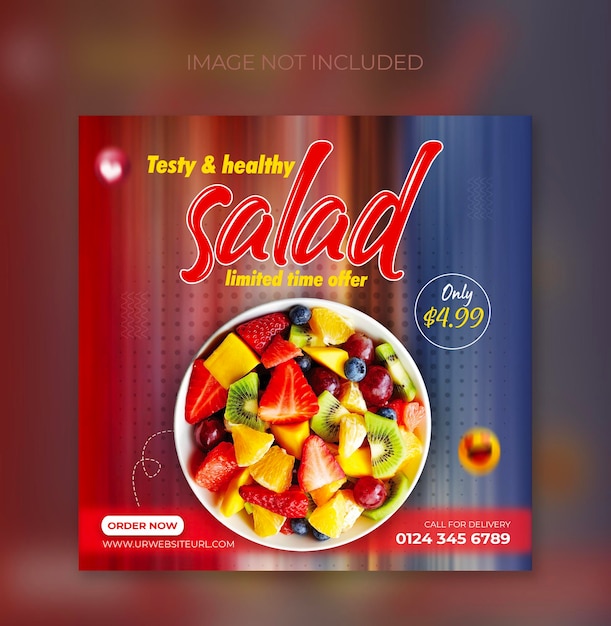 PSD modèle de publication de médias sociaux de menu de fruits de salade saine