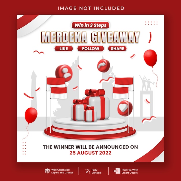 Modèle de publication sur les médias sociaux Merdeka Giveaway
