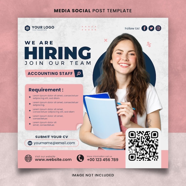 Modèle De Publication Sur Les Médias Sociaux Pink We Are Hiring Job Position