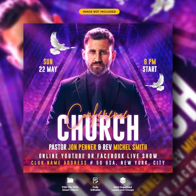 Modèle de publication sur les médias sociaux pour le dépliant de la conférence de l'église