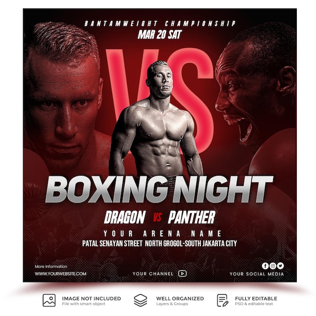 modèle de publication sur les médias sociaux pour un événement de boxe sportive