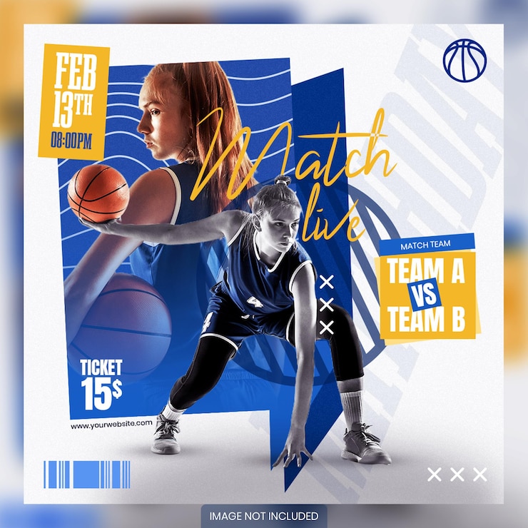 PSD modèle de publication sur les médias sociaux pour un flyer de basket-ball en direct