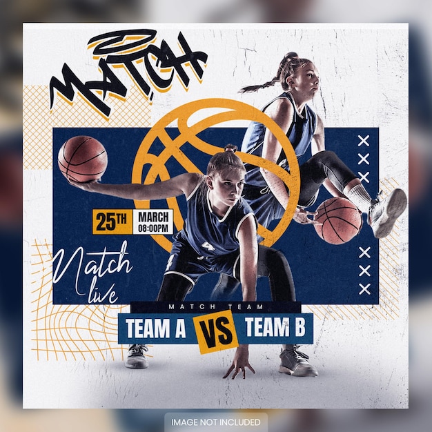 Modèle de publication sur les médias sociaux pour un flyer de basket-ball en direct