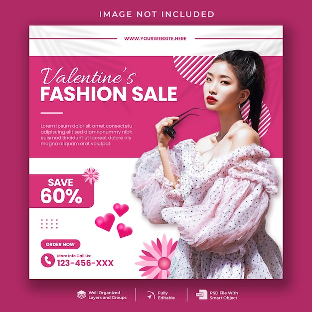 PSD modèle de publication sur les médias sociaux pour la vente de mode de la saint-valentin