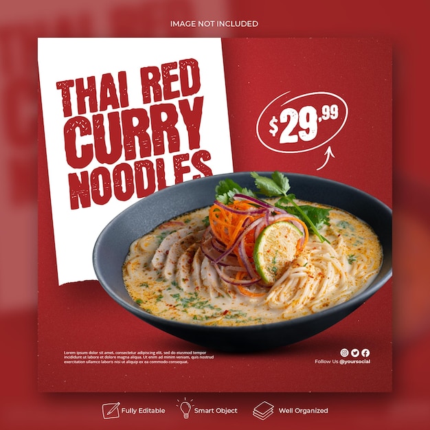 Modèle de publication sur les médias sociaux de promotion de la cuisine asiatique