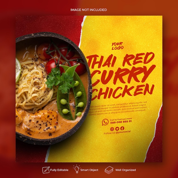 Modèle de publication sur les médias sociaux de promotion de la cuisine asiatique