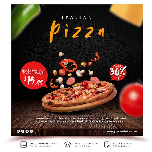 Modèle De Publication Sur Les Médias Sociaux De Promotion De Menu De Pizza Italienne