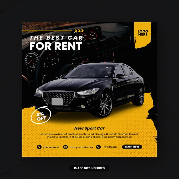 Modèle de publication sur les médias sociaux de promotion de voiture de location de pinceau jaune noir
