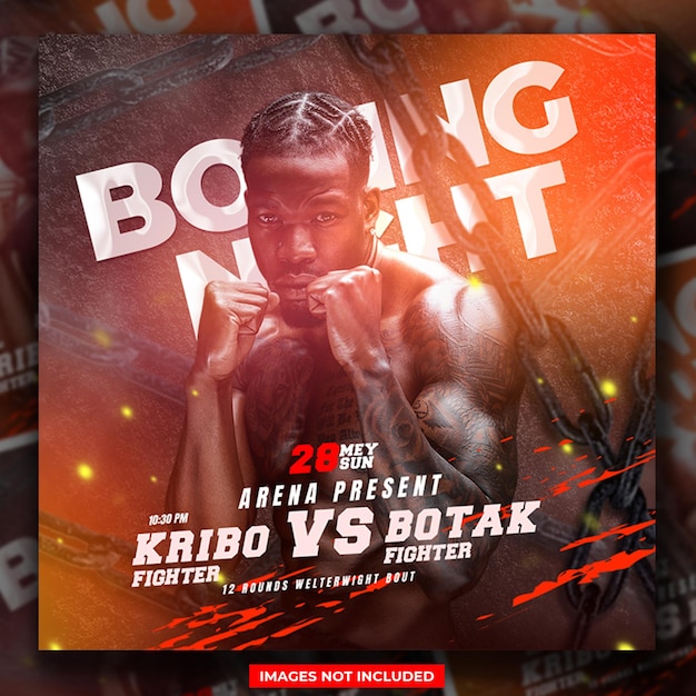 Modèle de publication sur les médias sociaux PSD Boxing NightModèle de flyer d'événement sportif