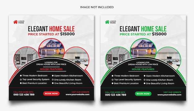 Modèle de publication sur les médias sociaux ou de publication sur les médias sociaux de la maison immobilière