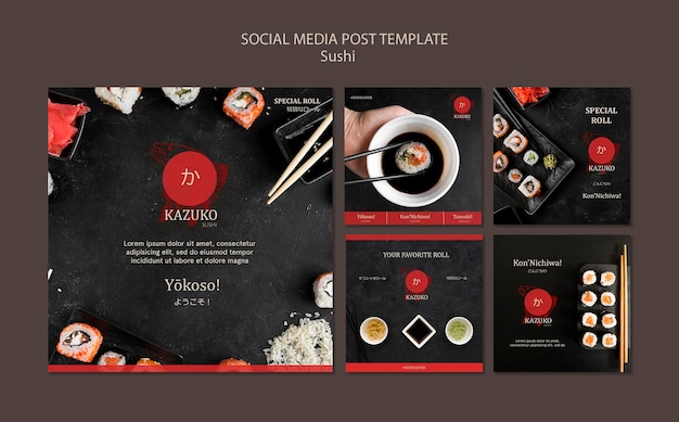 PSD modèle de publication de médias sociaux de restaurant de sushi