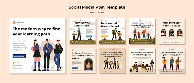Modèle de publication sur les médias sociaux de retour à l'école