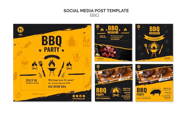 PSD modèle de publication de médias sociaux de soirée barbecue