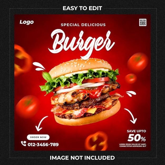 Modèle de publication de médias sociaux spécial Delicious Burger