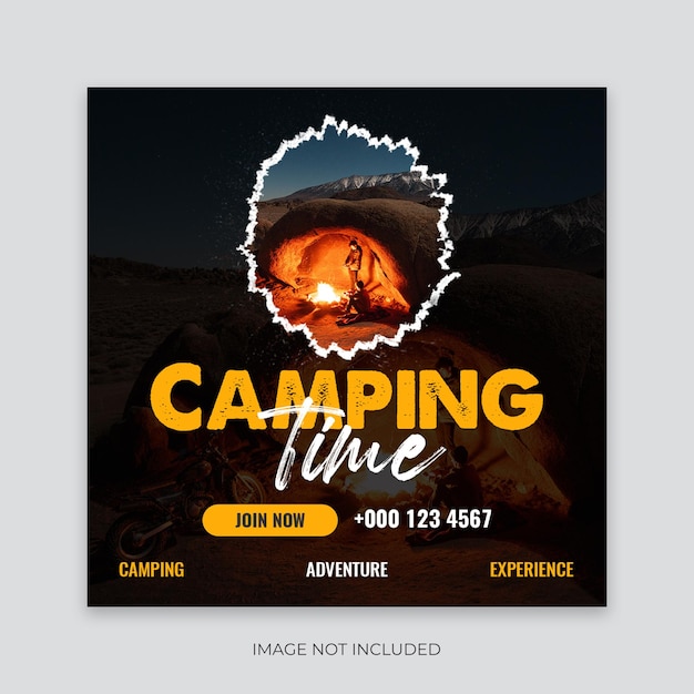 PSD modèle de publication sur les médias sociaux de temps de camping d'aventure bannière web de camping sur les médias sociaux