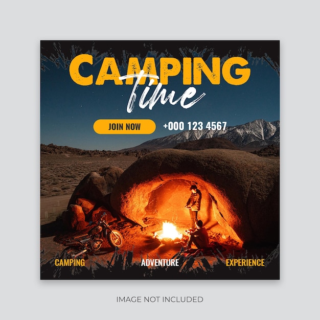 PSD modèle de publication sur les médias sociaux de temps de camping d'aventure bannière web de camping sur les médias sociaux