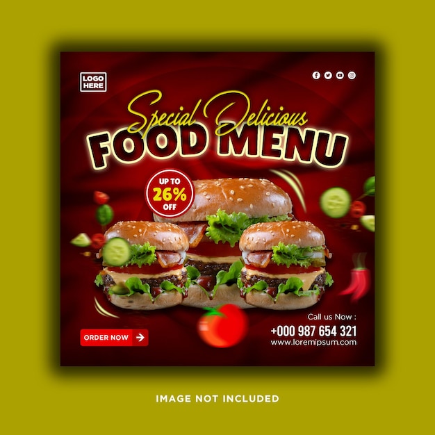 PSD modèle de publication de menu de nourriture délicieuse et de restaurant sur les médias sociaux
