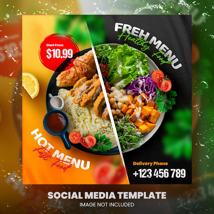 PSD modèle de publication de menu de nourriture et de restaurant sur les réseaux sociaux