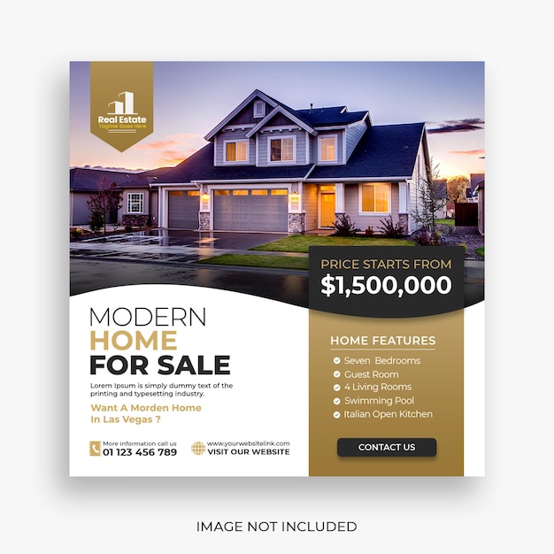 Modèle de publication sur les réseaux sociaux ou de bannière carrée de la maison immobilière