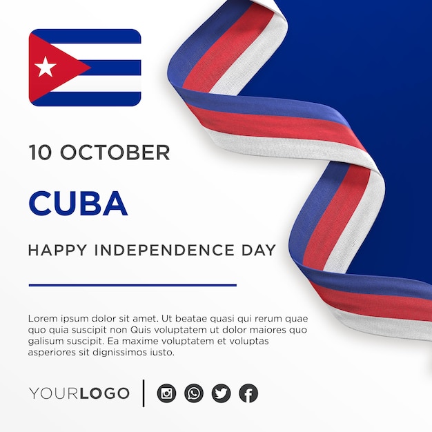 PSD modèle de publication sur les réseaux sociaux de bannière de célébration de la fête nationale de l'indépendance de cuba