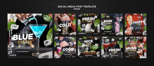 Modèle de publication sur les réseaux sociaux de concept de boissons