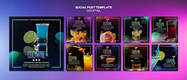 PSD modèle de publication sur les réseaux sociaux de concept de cocktail