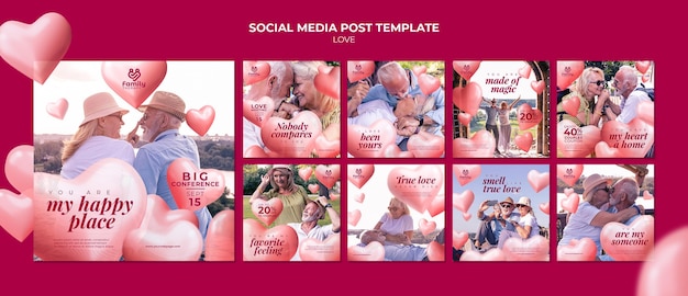Modèle de publication sur les réseaux sociaux de couple de personnes âgées