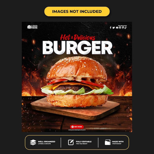 Modèle De Publication Sur Les Réseaux Sociaux De Délicieux Hamburgers