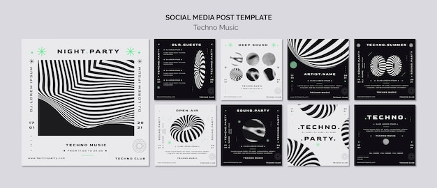 Modèle de publication sur les réseaux sociaux de musique techno