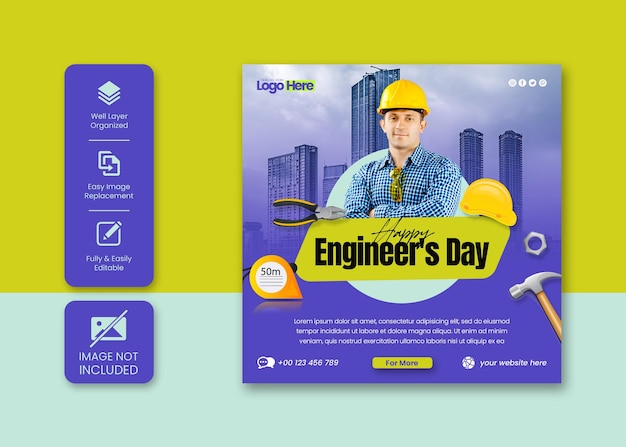 Modèle de publication sur les réseaux sociaux et de publication Instagram de la journée de la construction et de l'ingénieur