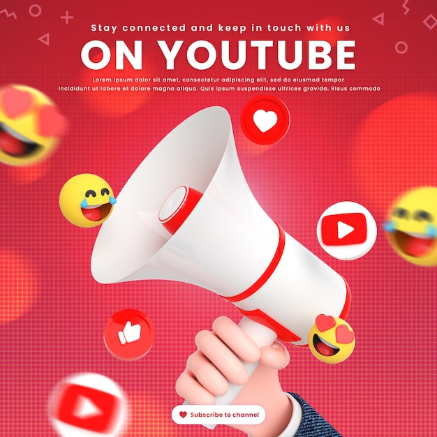 Modèle De Publication Sur Les Réseaux Sociaux Youtube Avec Logos Et Icône De Réseaux Sociaux Autour D'un Mégaphone 3d