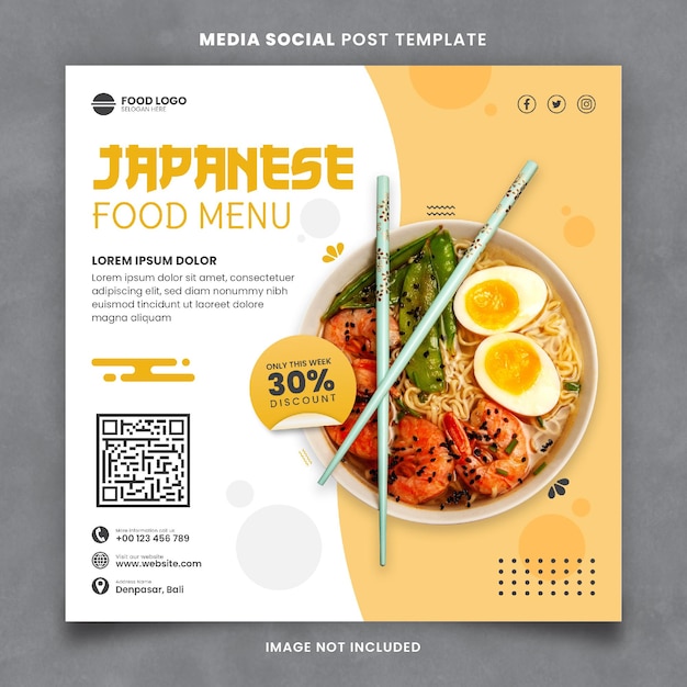 Modèle De Publication Sociale De Menu De Cuisine Japonaise Et De Médias De Restaurant