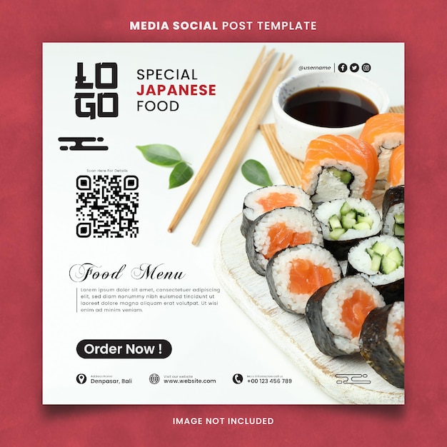 PSD modèle de publication sociale spéciale pour les médias japonais et le menu du restaurant