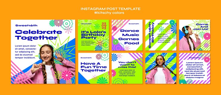 PSD modèle de publications instagram couleurs kitsch