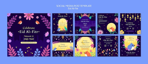 PSD modèle de publications instagram design plat eid al fitr