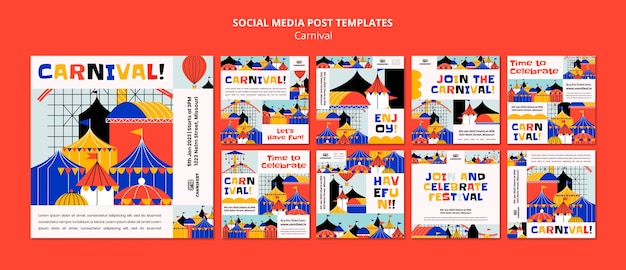 PSD modèle de publications instagram de divertissement de carnaval