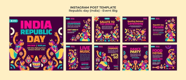 Modèle de publications instagram du jour de la république de l'inde