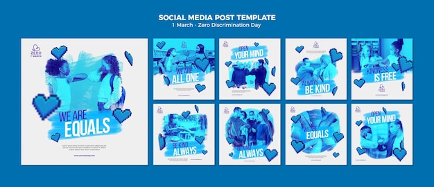 Modèle de publications instagram de jour zéro discrimination monochrome