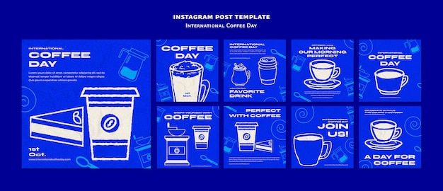 PSD modèle de publications instagram pour la journée internationale du café