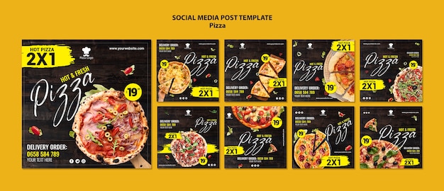 Modèle de publications sur les réseaux sociaux de restaurant de pizza