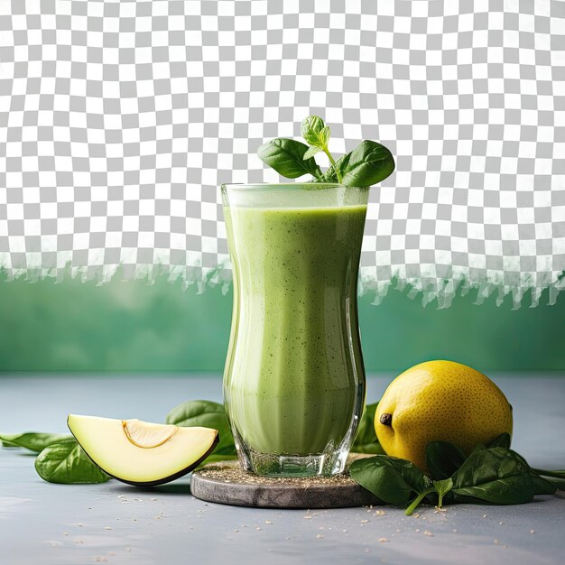 PSD modèle de recette de désintoxication avec un smoothie vert sur un fond transparent, idéal pour les végétariens