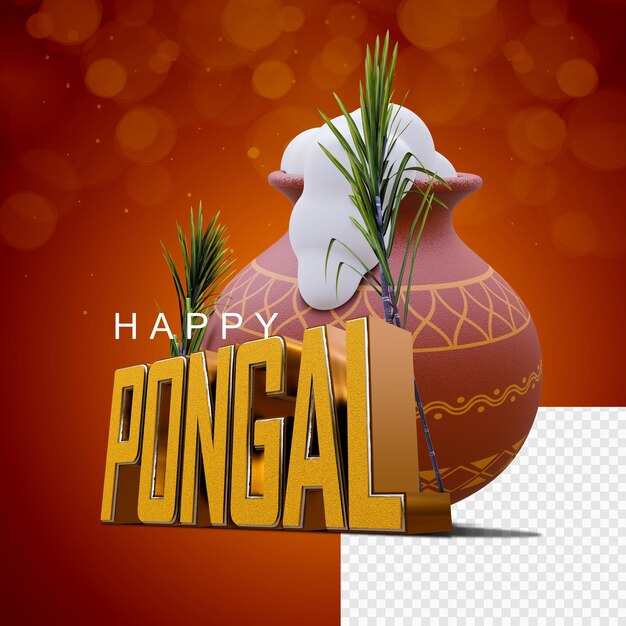 PSD modèle de rendu 3d happy pongal en arrière-plan transparent