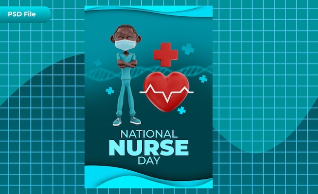 modèle de rendu 3d illustration de la journée nationale des infirmières