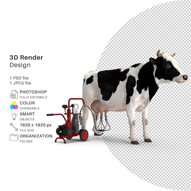 PSD modèle de rendu 3d de lait d'élevage de vache