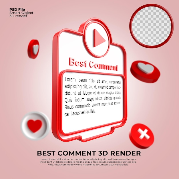 PSD modèle de rendu 3d maquette de commentaire youtube psd